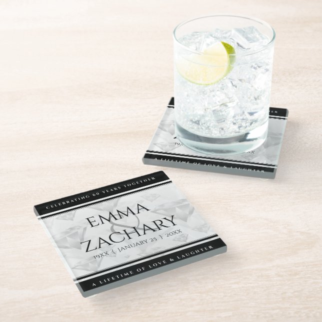 Posavasos De Vidrio Elegante 60.º 75° Aniversario del Boda del Diamant (Angular)