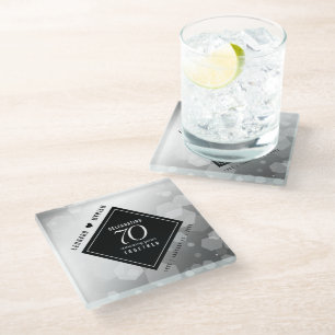 Posavasos De Vidrio Elegante 70° Aniversario del Boda Platino