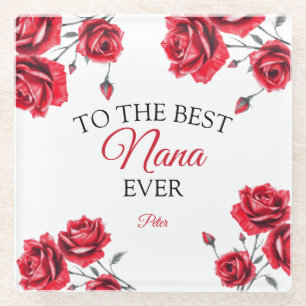 Posavasos De Vidrio Elegante abuela de rosas rojas