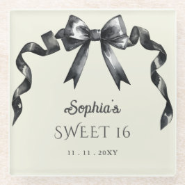 Posavasos De Vidrio Elegante acuarela Coquette Black Bow Sweet 16