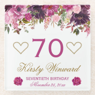 Posavasos De Vidrio Elegante acuarela Primavera rosa Flores Cumpleaños