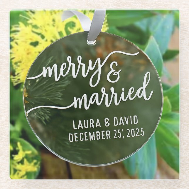 Posavasos De Vidrio Elegante adorno navideño “Feliz y casado” (Anverso)