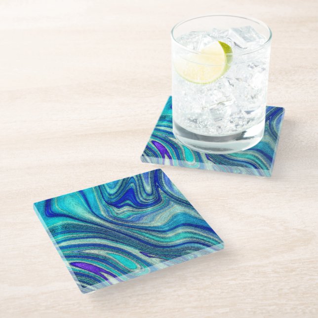 Posavasos De Vidrio Elegante Aquamarine Paua Rainbow Shell inspirado (Angular)