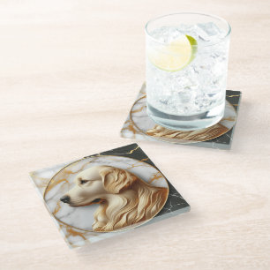 Posavasos De Vidrio Elegante Armonía de Mármol de Golden Retriever