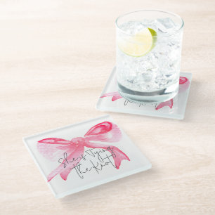 Posavasos De Vidrio Elegante Atando el Nudo Rosa Arco Despedida de Sol