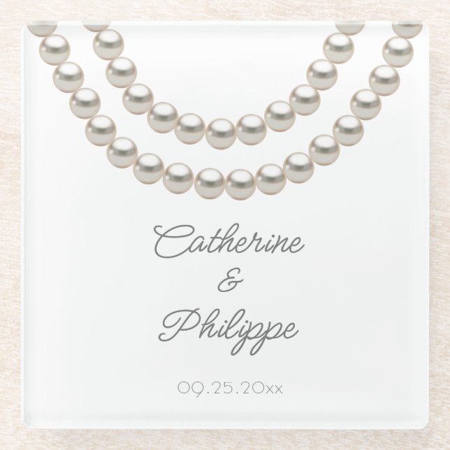 Posavasos De Vidrio Elegante Boda de la Perla (Anverso)
