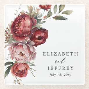 Posavasos De Vidrio Elegante Boda Floral Boho Burgundy Rubor