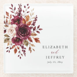 Posavasos De Vidrio Elegante Boda Floral Otoño Burgundy Boho