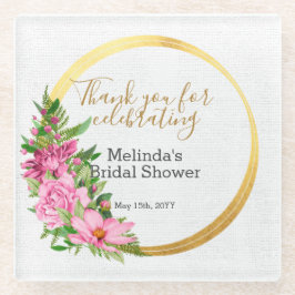 Posavasos De Vidrio Elegante Boho Pink Floral Bridal Shower Favor
