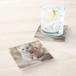 Posavasos De Vidrio Elegante Boutique de Gatito Blanco