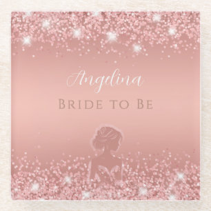Posavasos De Vidrio Elegante Bridal Shower con Brillo Dorado Rosa de L