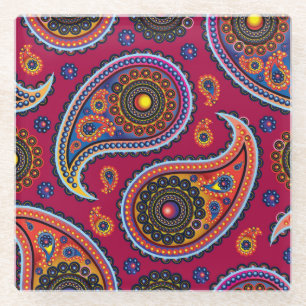 Posavasos De Vidrio Elegante Burgundy Paisley y Patrón Mandala