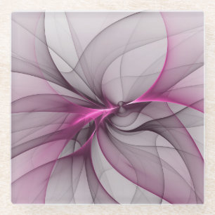 Posavasos De Vidrio Elegante Caos Moderno Arte Abstracto Fractal Rosa