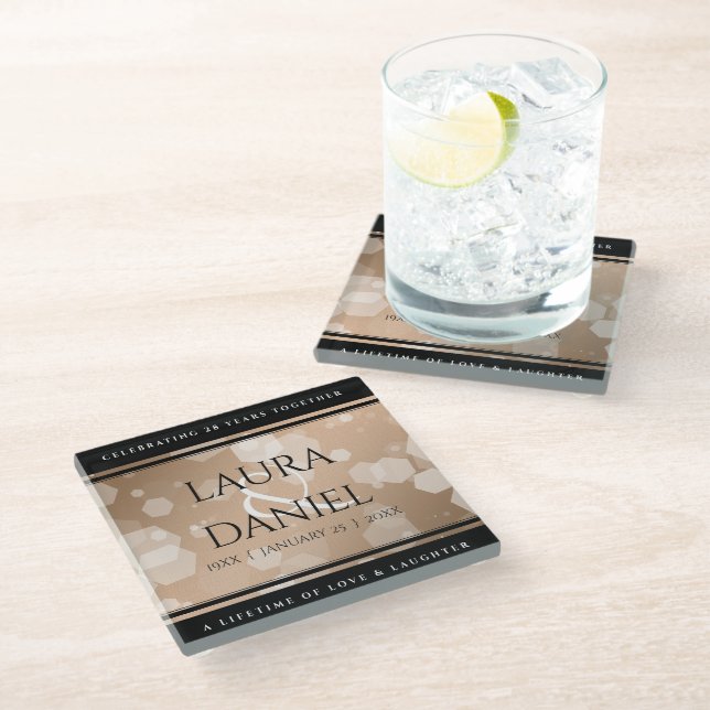 Posavasos De Vidrio Elegante celebración del 28º Aniversario del Boda  (Angular)
