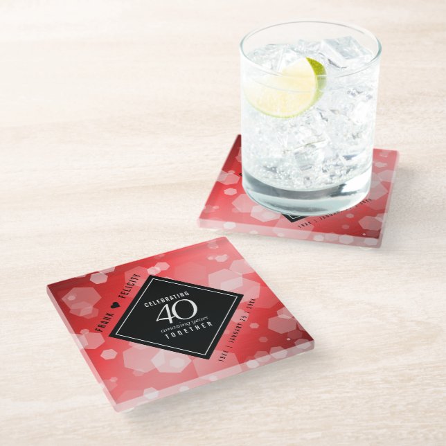 Posavasos De Vidrio Elegante celebración del 40° Aniversario del Boda  (Angular)