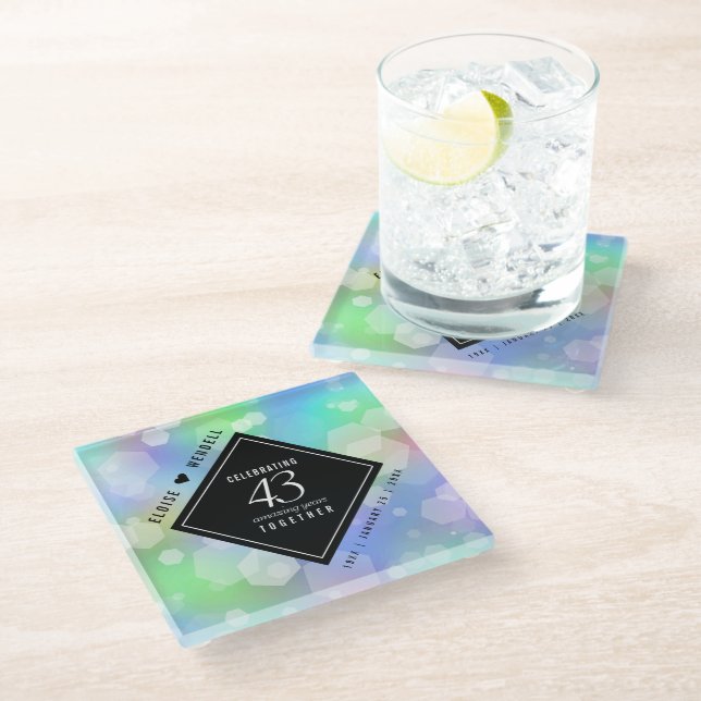 Posavasos De Vidrio Elegante celebración del 43° Aniversario del Boda  (Angular)