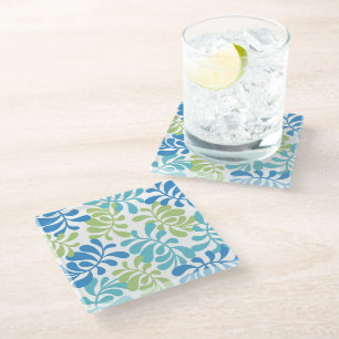 Posavasos De Vidrio Elegante Cojín de Hojas Abstractas Brisa Oceánica