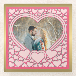 Posavasos De Vidrio Elegante corazón rosa Feliz Día de San Valentín el