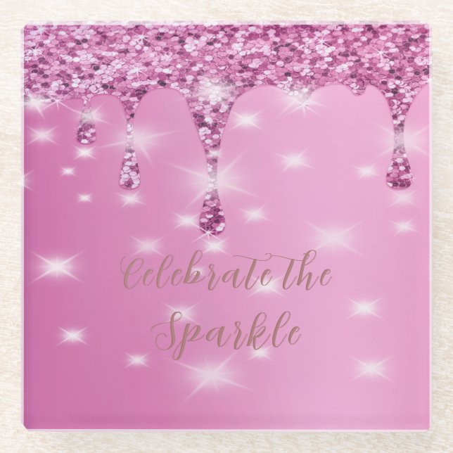 Posavasos De Vidrio Elegante Despedida de Soltera de Brillo Rosa Brill (Anverso)