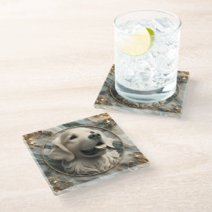 Posavasos De Vidrio Elegante diseño de mármol de Golden Retriever