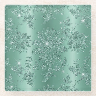Posavasos De Vidrio Elegante diseño Verde azulado de Purpurina platead