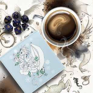 Posavasos De Vidrio Elegante Dragón de Hielo Blanco Rosas Azules Fanta