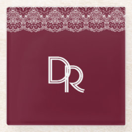 Posavasos De Vidrio Elegante encaje blanco de marrón borgoña vintage