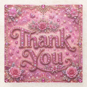 Posavasos De Vidrio Elegante Femenina Rosa Rosada Brillante Gracias