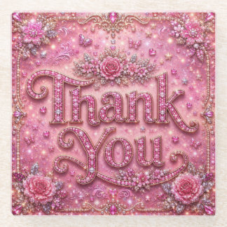 Posavasos De Vidrio Elegante Femenina Rosa Rosada Brillante Gracias
