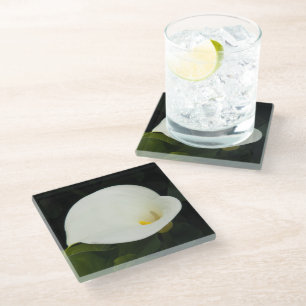 Posavasos De Vidrio Elegante Floral de Calla Blanca Lily Bloom