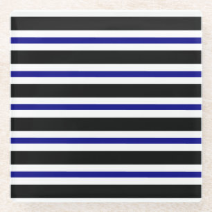 Posavasos De Vidrio Elegante franjas azul negro, blanco y naval