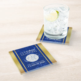 Posavasos De Vidrio Elegante Graduación Monograma Relieve metalizado d