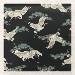 Posavasos De Vidrio Elegante grúa japonesa: representación artística.