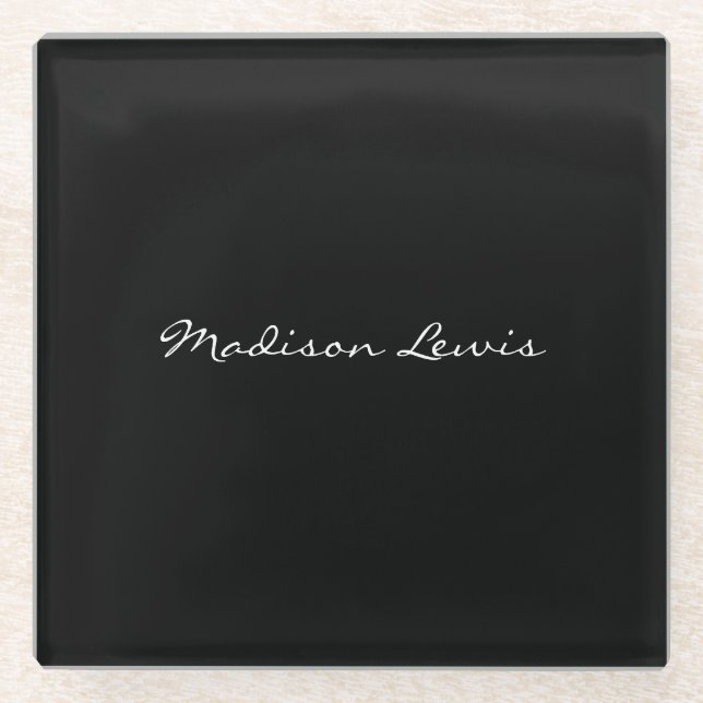 Posavasos De Vidrio Elegante guión simple caligrafía de nombre negro (Anverso)