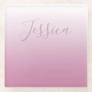 Posavasos De Vidrio Elegante guión y ombre rosa editable (cualquier co