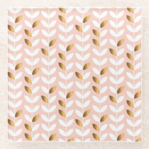 Posavasos De Vidrio Elegante Leafs de Oro: Rosy Vintage.