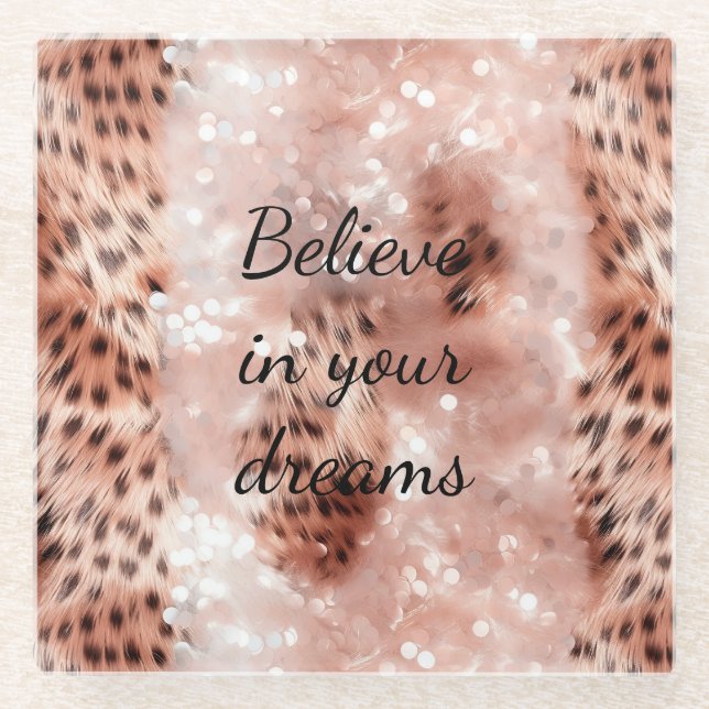 Posavasos De Vidrio Elegante Leopardo de oro rosa de Girona Glitz (Anverso)