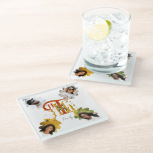 Posavasos De Vidrio Elegante Manuscrito Gracias Fotos de Follaje de Ot