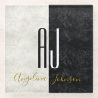 Elegante Mármol Blanco y Negro Monogramado