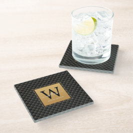 Posavasos De Vidrio Elegante Monograma de Oro Negro Guión Inicial Mode