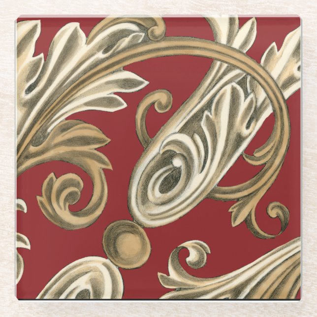 Posavasos De Vidrio Elegante Motif Botánico con Tan Foliage (Anverso)