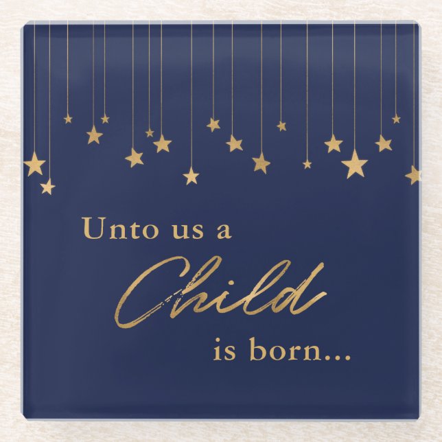 Posavasos De Vidrio Elegante niño para nosotros nace Navidades azules  (Anverso)