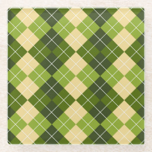Posavasos De Vidrio Elegante patrón de Argyle en diamante verde y amar