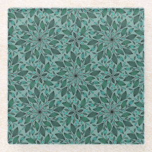 Posavasos De Vidrio Elegante patrón floral en azul turquesa con mandal