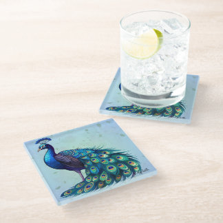 Posavasos De Vidrio Elegante Peacock Design Glass Coaster