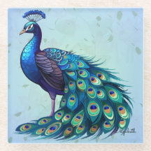 Elegante Peacock Design Glass Coaster