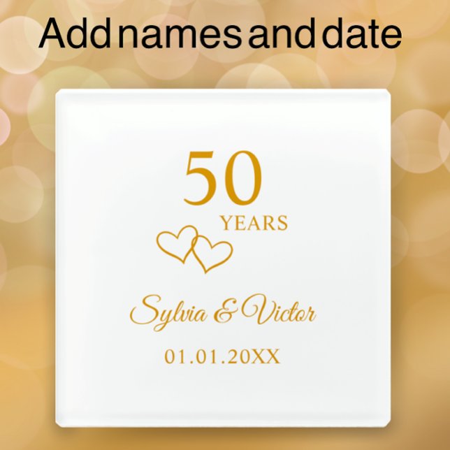 Posavasos De Vidrio Elegante Personalizado Sencillo Aniversario del 50 (Personalize this template for a custom glass coaster 50th anniversary keepsake gift.
)