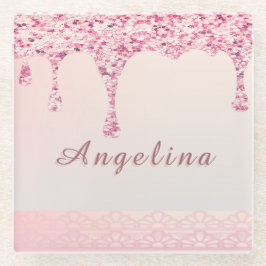 Posavasos De Vidrio Elegante Purpurina de Glam Rosa