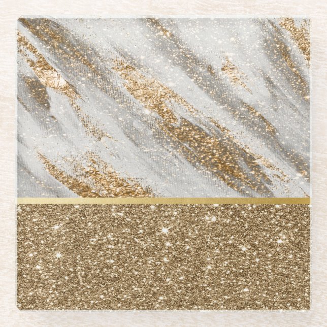 Posavasos De Vidrio Elegante Purpurina de oro elegante brillante (Anverso)