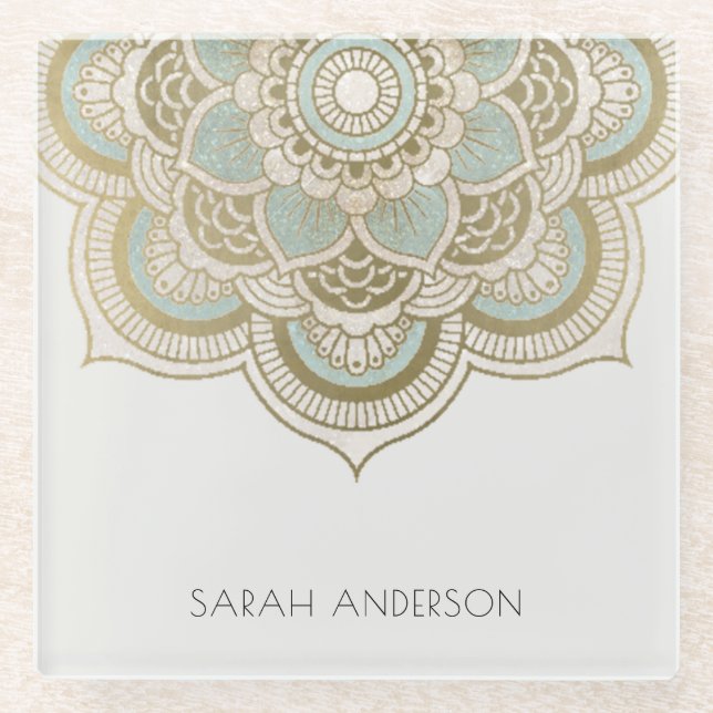 Posavasos De Vidrio Elegante Relieve metalizado dorado Ornate Verde az (Anverso)